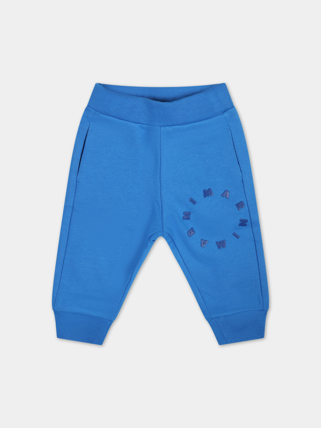 Pantaloni azzurri per neonato con logo